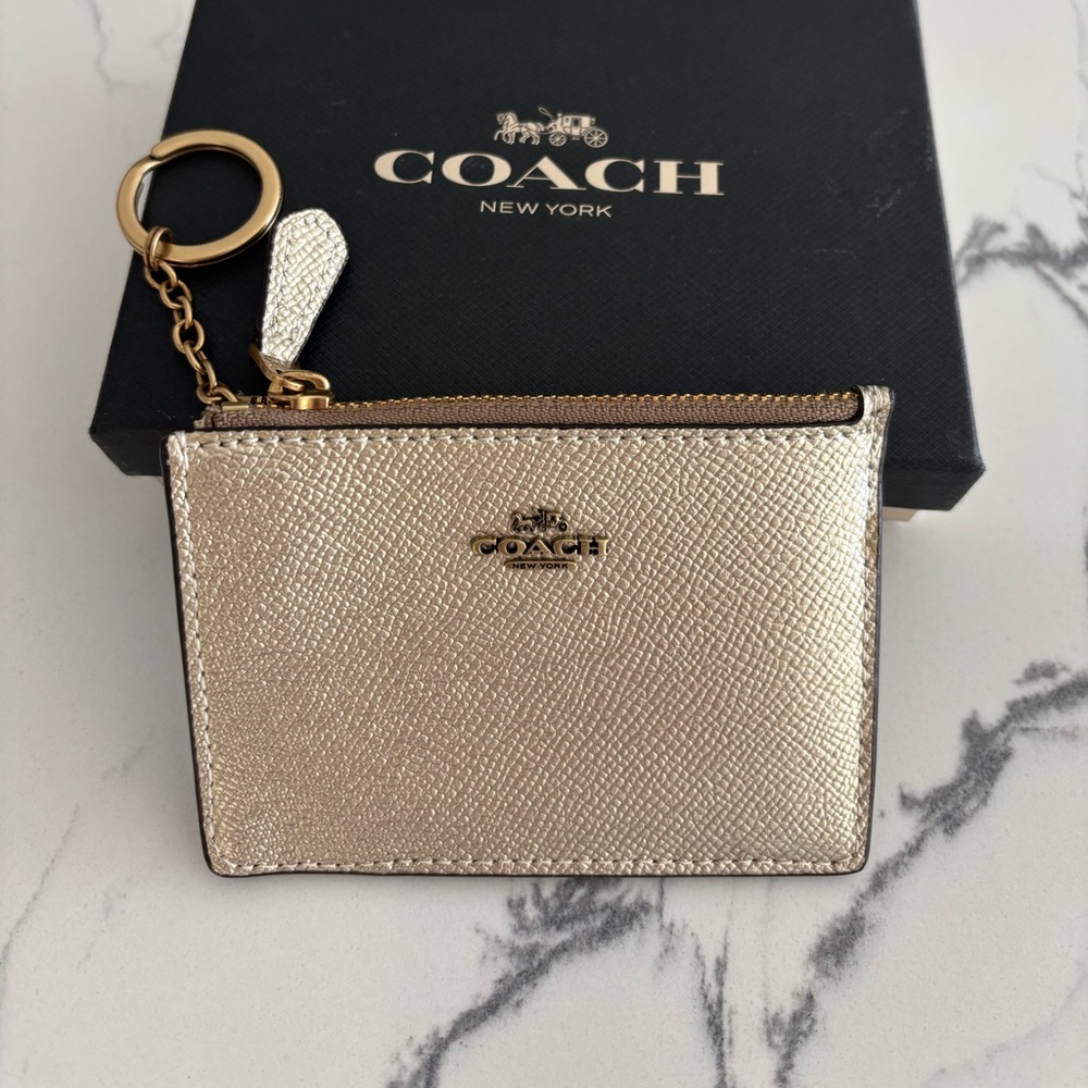 Coach , Metallic ID Card Case with Keyring.